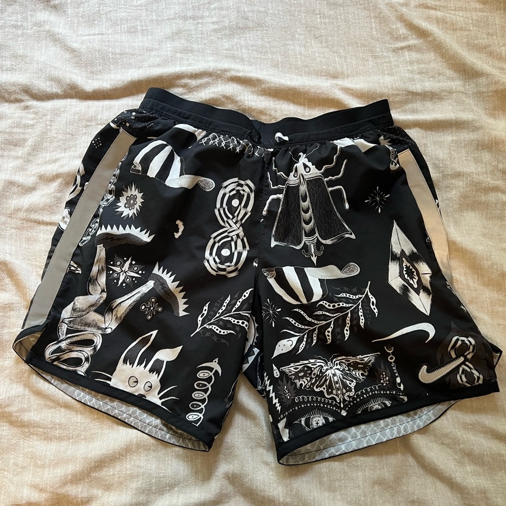 Nike Black and White Athletic Shorts with Graphic Design